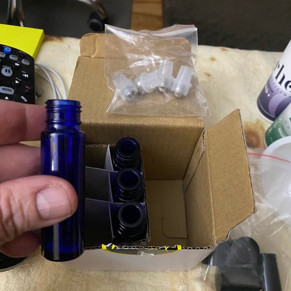 Set of Blue Glass Bottles with rollers
